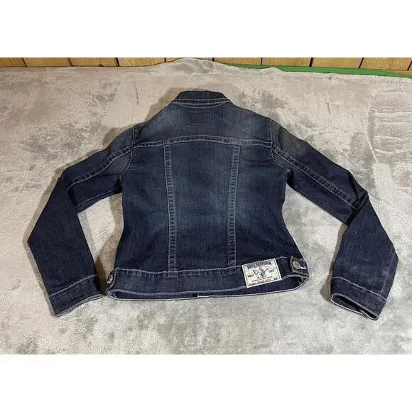 TRUE RELIGION Denim Trucker Jacket Blue Denim Jean Snap Button Sz XS Woman Logo - Picture 9 of 16